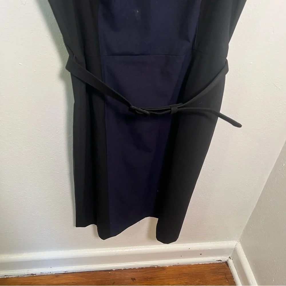 Banana Republic Womens Size 14 Wool Colorblock Sheath Dress Navy Blue Black Belt